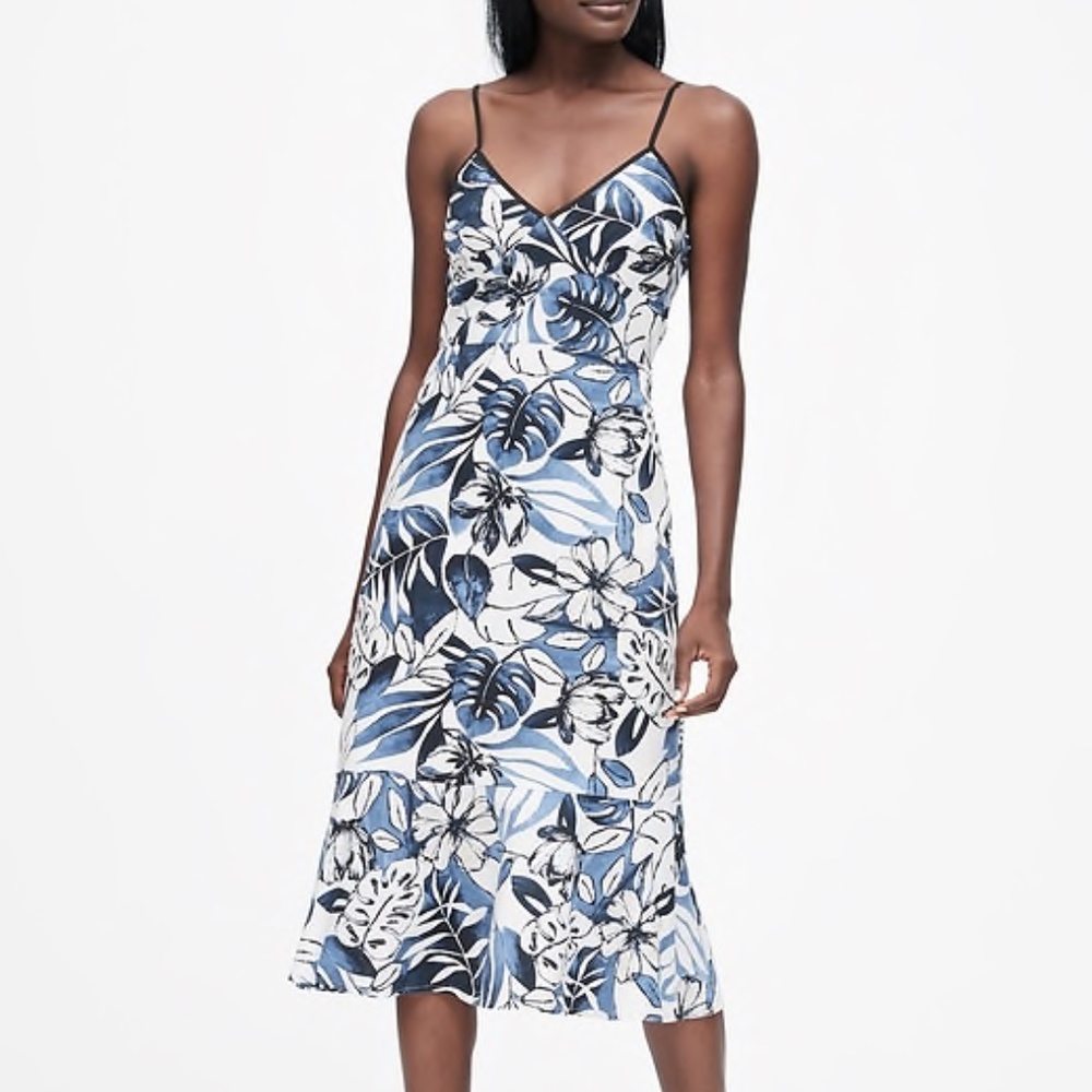 Floral Linen-Cotton midi dress